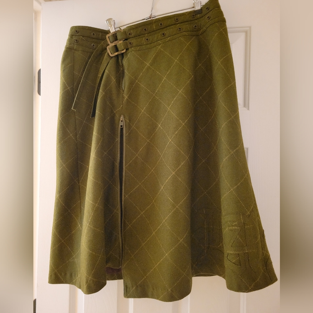 L.A.M.B. 2004 Army Green Wool A-Line Skirt Size 12